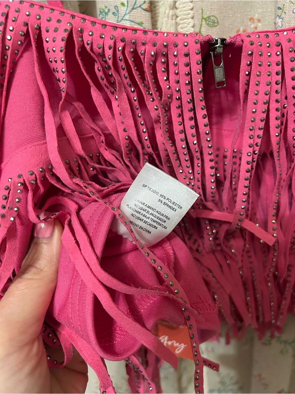 NWT Hot Pink Rhinestone Fringe Crop Top Western Glam Cowgirl Festival Top Medium - Picture 6 of 6